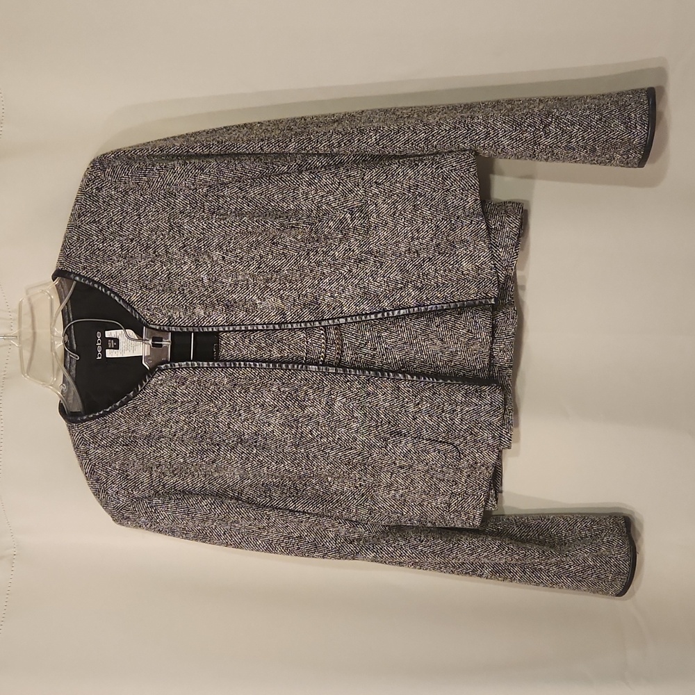 Bebe Tweed Skirt Suit w/ Faux Leather Trim